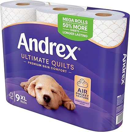 Andrex Ultimate Quilts 9 Mega Toilet Rolls = 13.5 Standard Toilet Rolls, 50% Longer Lasting Paper